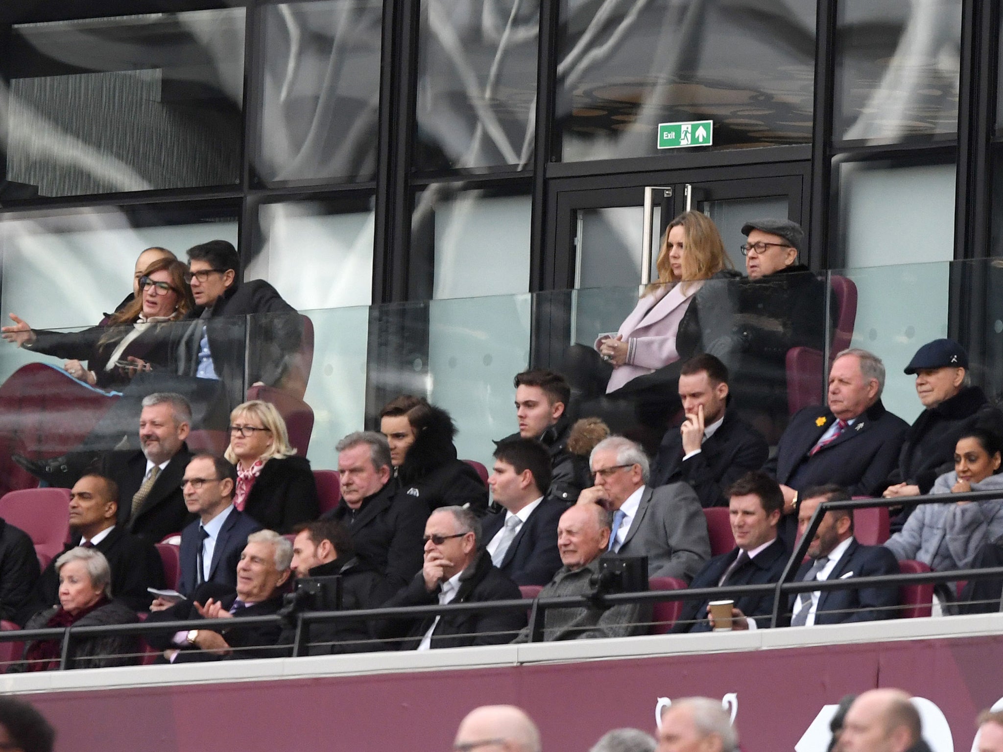 West Ham co-owner David Sullivan sat behind a protective screen after recent fan violence