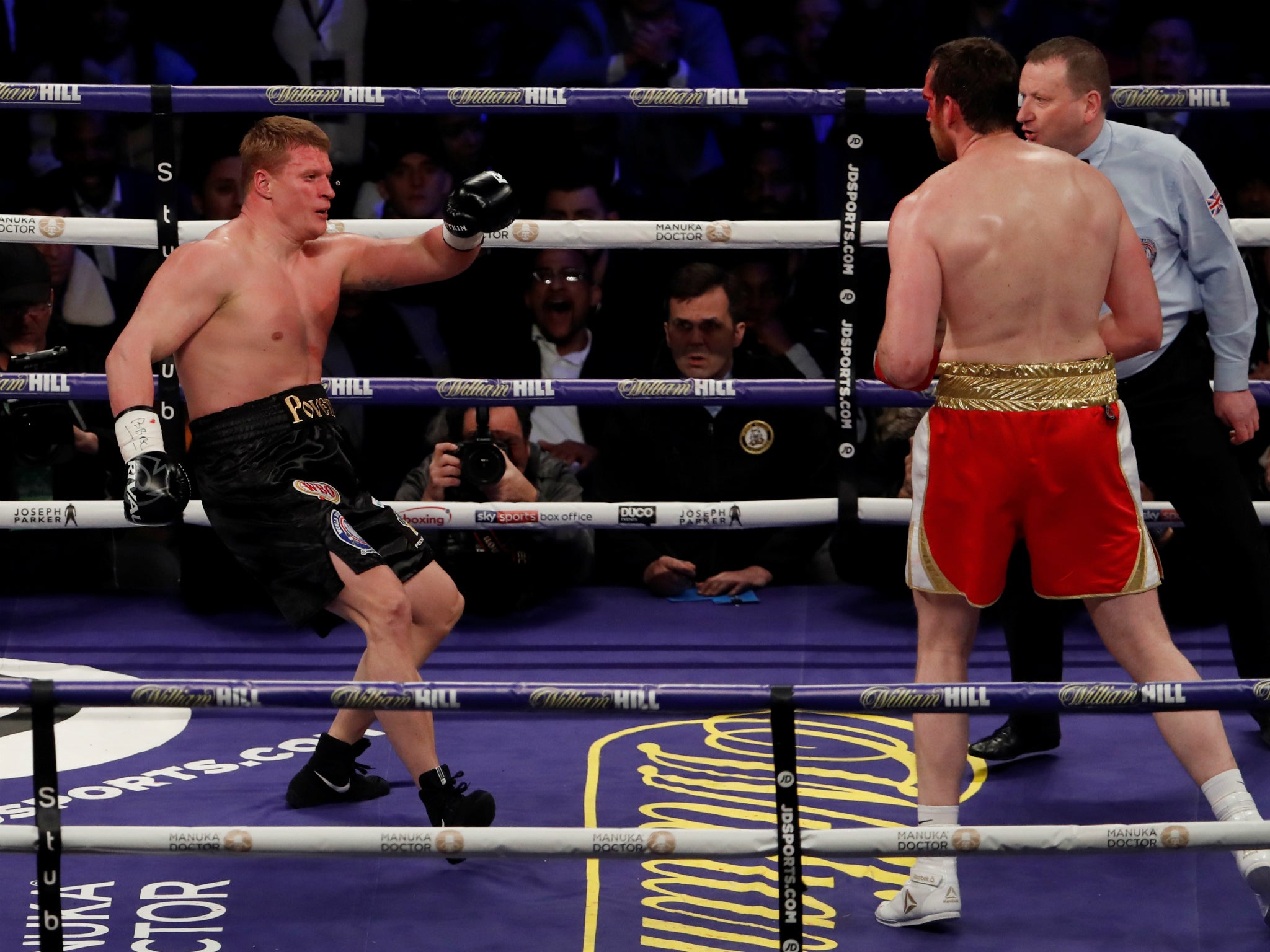 Povetkin was sent sprawling to the corner by Price seconds after his own knockdown