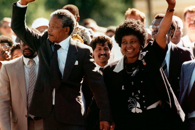 Hand in hand, Mandela and then wife Winnie moments after his release from Victor prison, Cape Town, on 11 February 1990