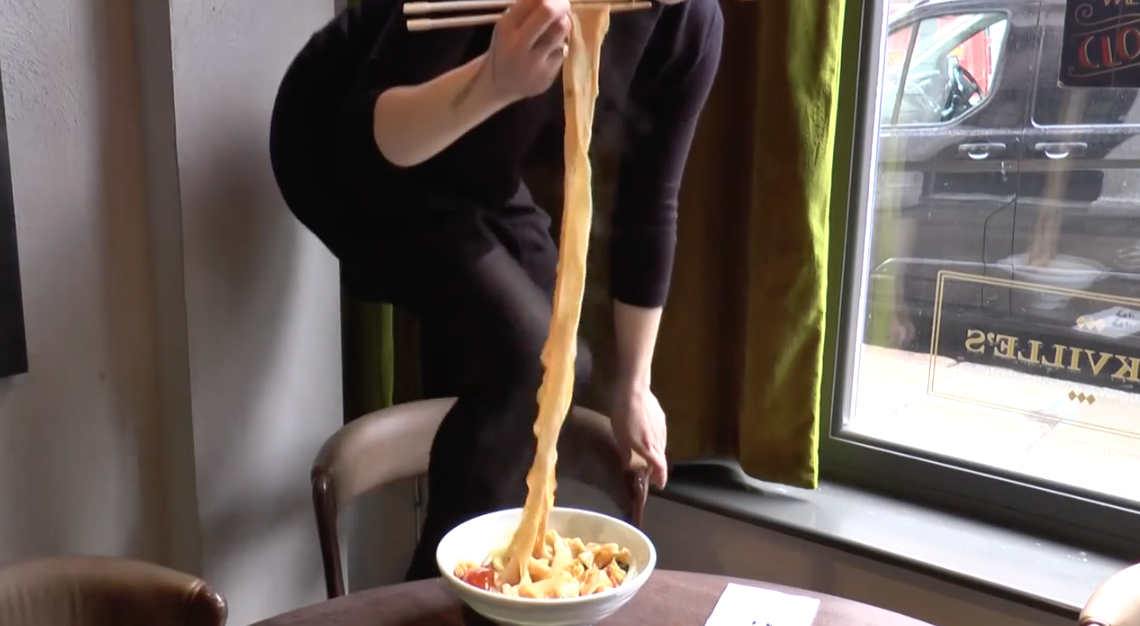 &#13;
Extra long noodles - Murger Hanhan's noodles are an impressive 12-feet long&#13;