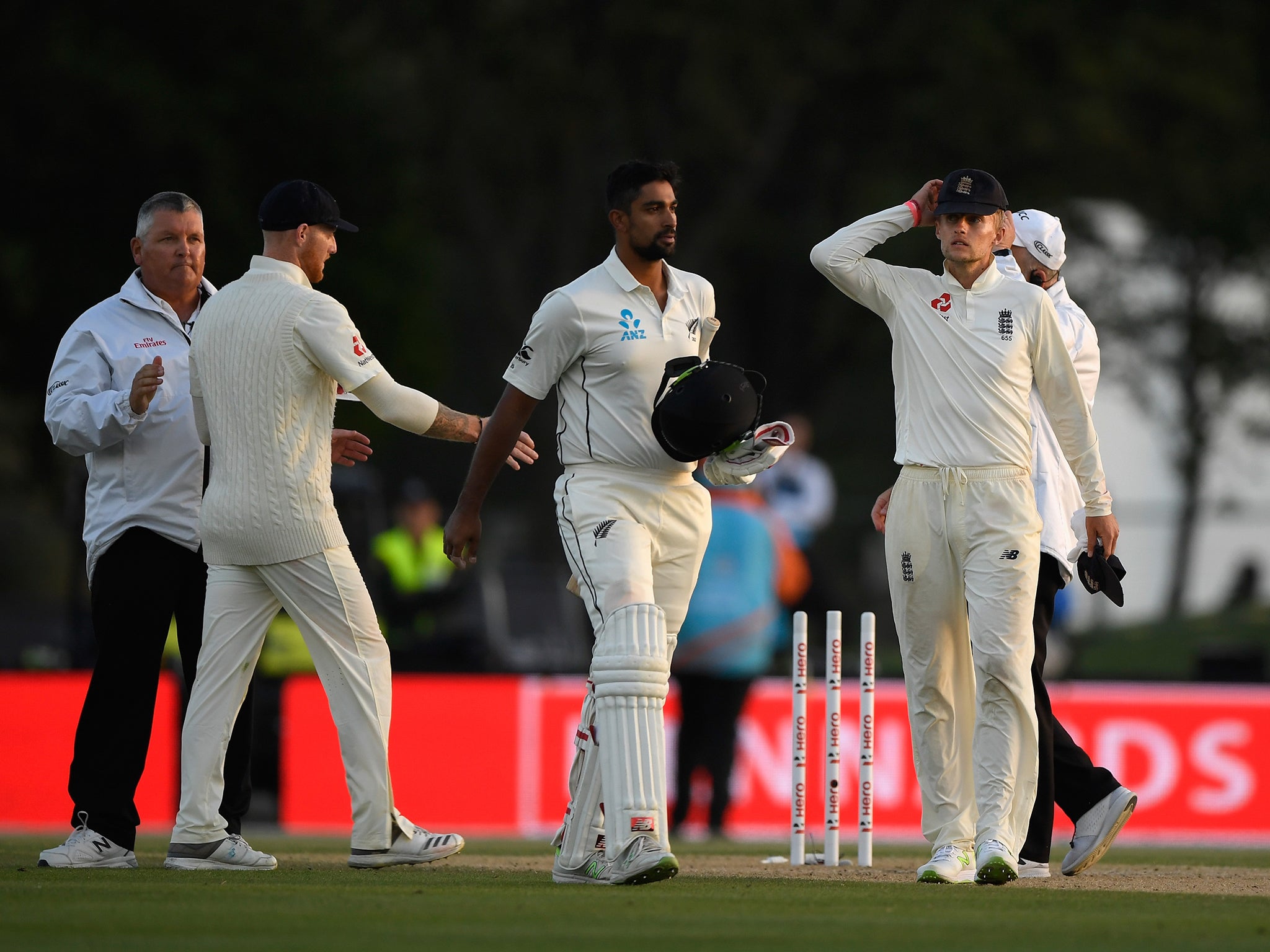 England ended the final day needing just two wickets to win when bad light stopped play