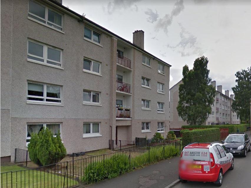 Raithburn Road, Glasgow, where eight children were taken to hospital this morning