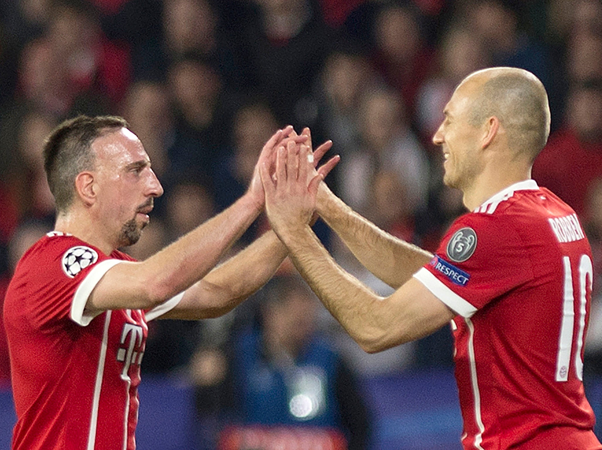 Frank Ribery and Arjen Robben celebrate their equaliser