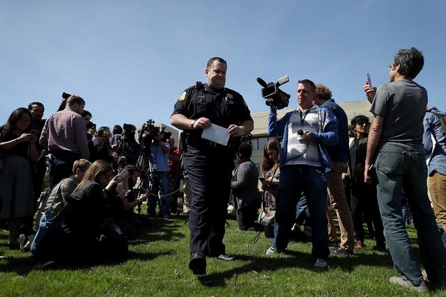 San Bruno police chief Ed Barberini speaks to members of the media outside of the YouTube headquarters on 3 April 2018 in San Bruno, California.