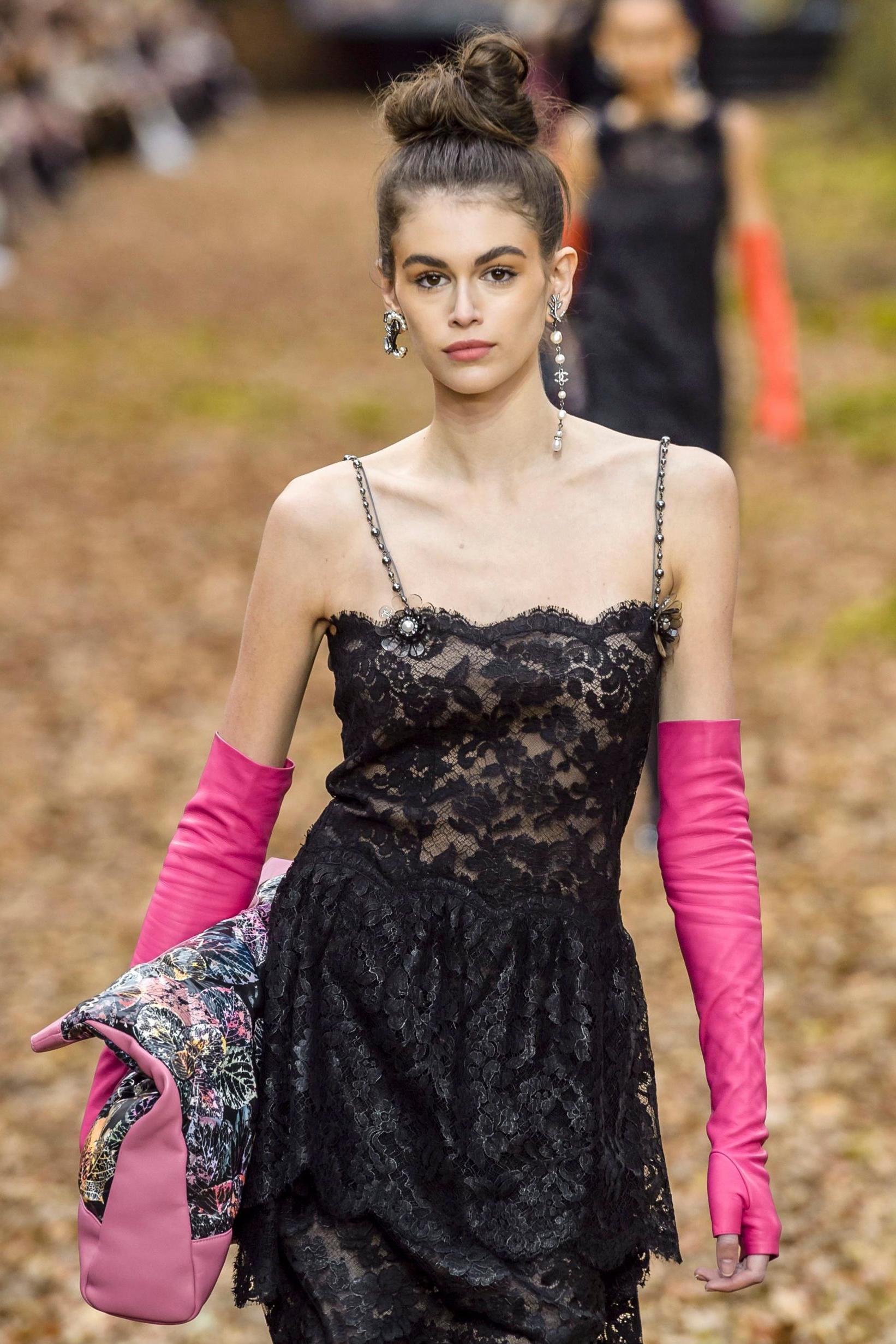 Gerber pictured on the Chanel runway in Paris for the French fashion house's autumn/winter 2018 show