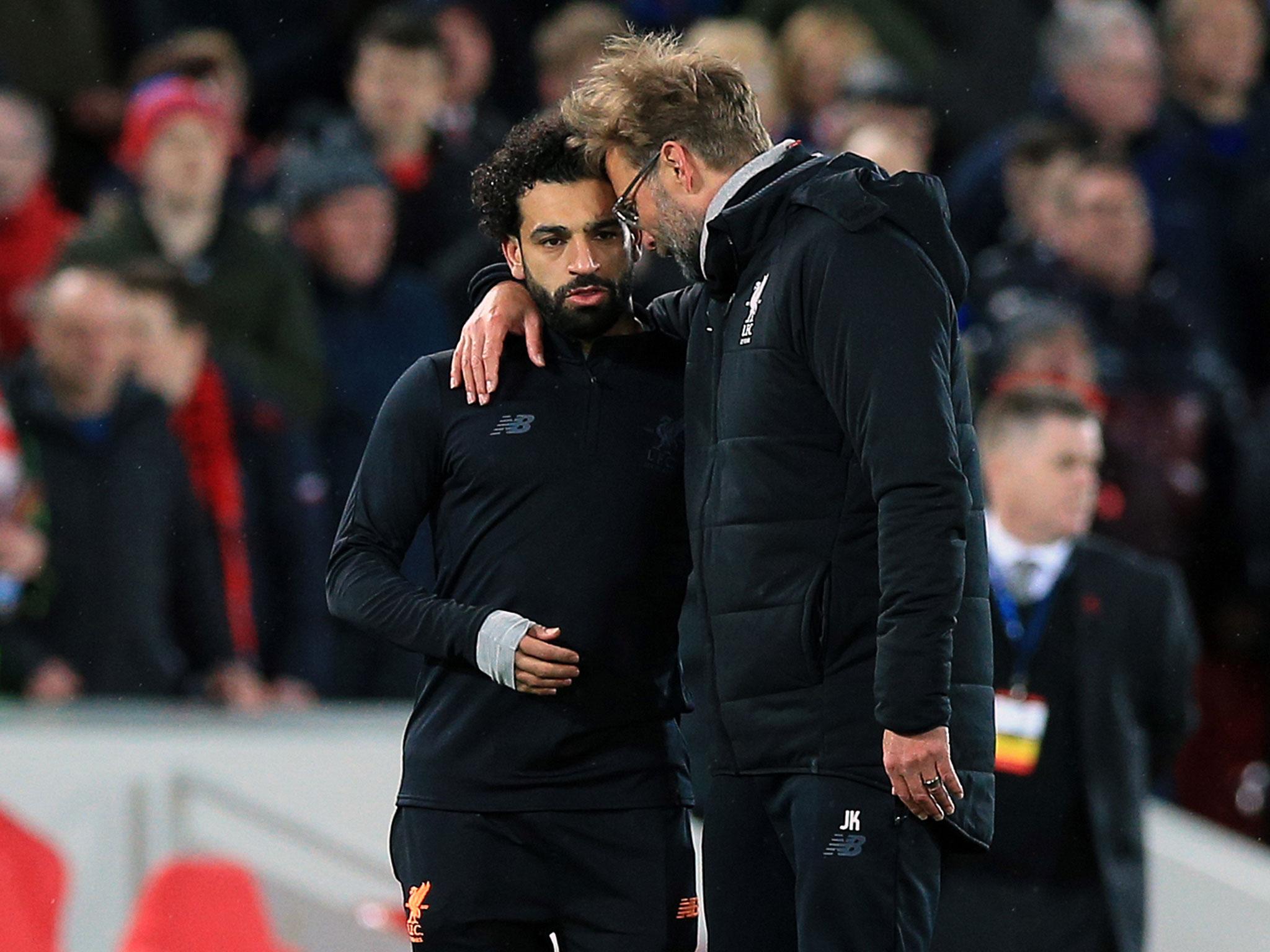 Jurgen Klopp and Mohamed Salah together after the final whistle at Anfield