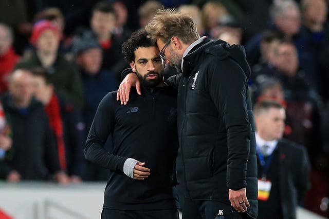 Salah went off injured against Manchester City and could miss the Merseyside derby
