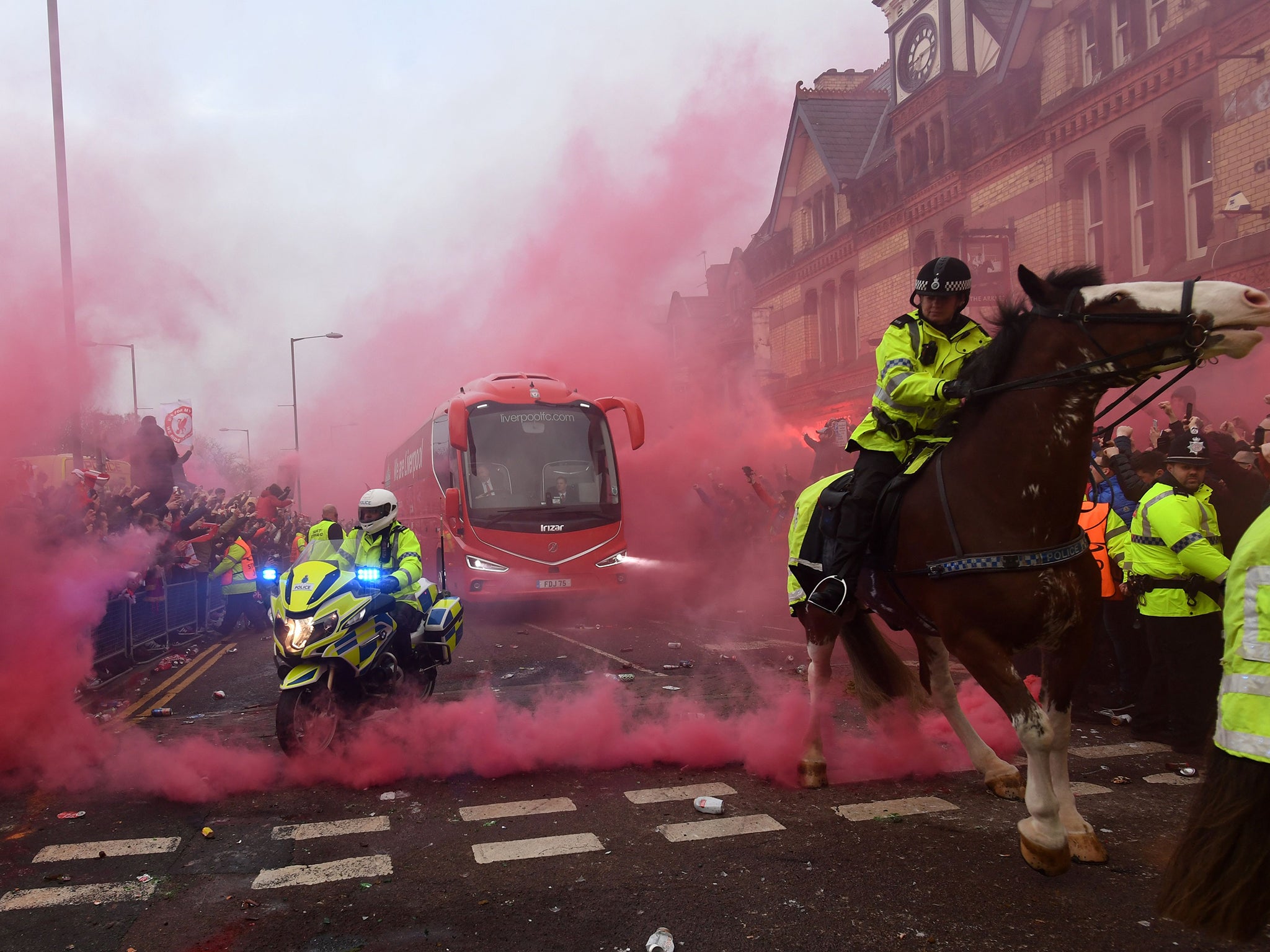 Police had to redirect the two team buses on safety grounds