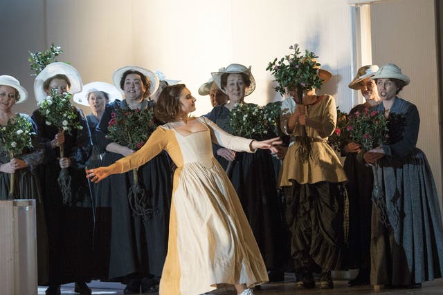 Alison Rose (Barbarina) and the female members of the ENO chorus in ‘The Marriage of Figaro’