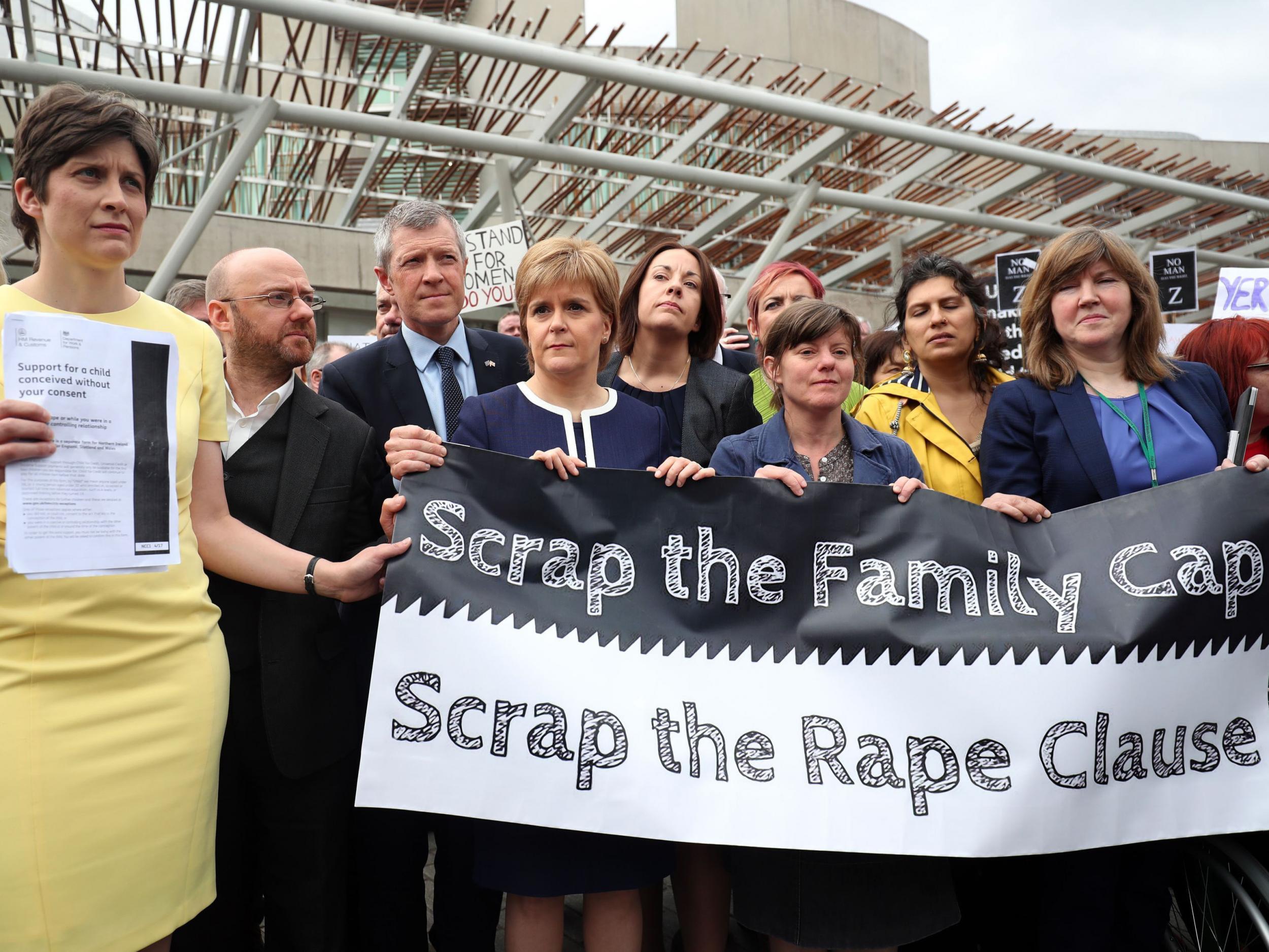 Alison Thewliss, Nicola Sturgeon and Kezia Dugdale joined campaigners to protest against the government’s rape clause