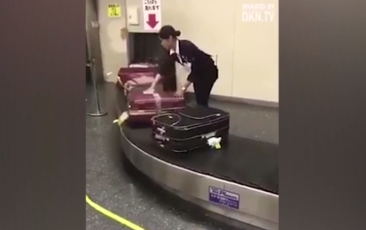 Japanese baggage handler filmed cleaning luggage before passengers