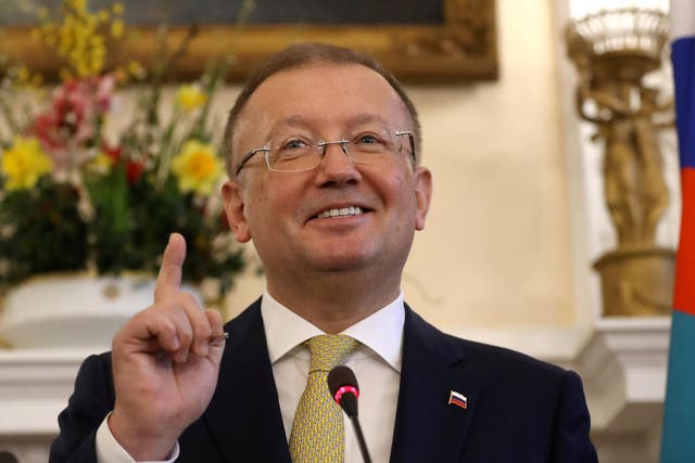 Russian Ambassador Alexander Yakovenko addresses the media at a news conference in central London