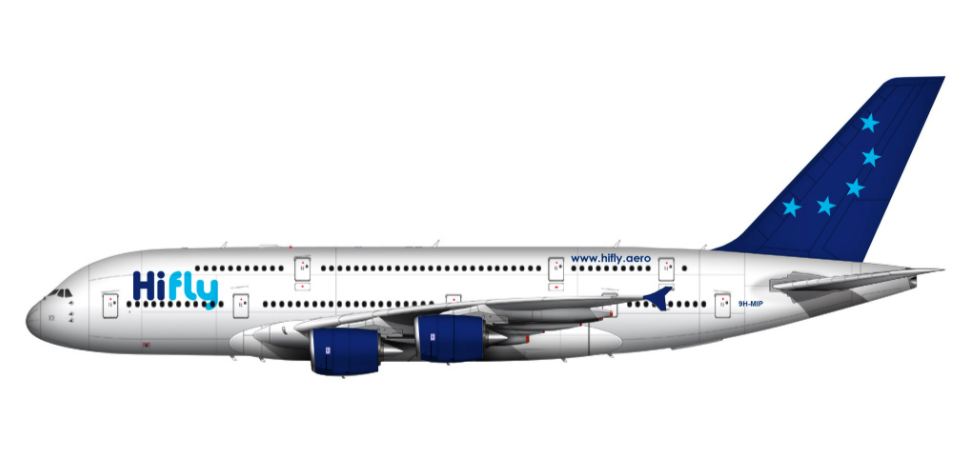 Coming soon to an airport near you? Mock-up of Airbus A380 in colours of Hi Fly