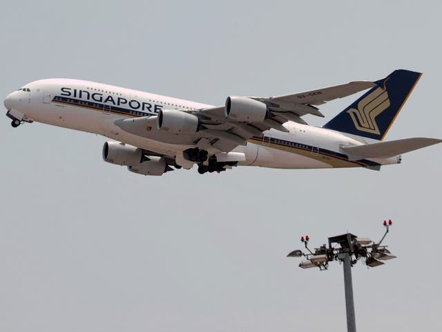 Singapore Airlines Airbus A380 taking off from Changi International Airport