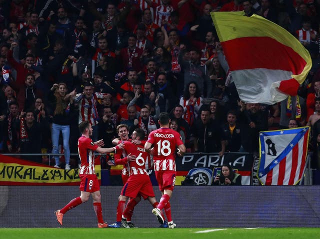 Atletico Madrid celebrate Antoine Griezmann’s goal