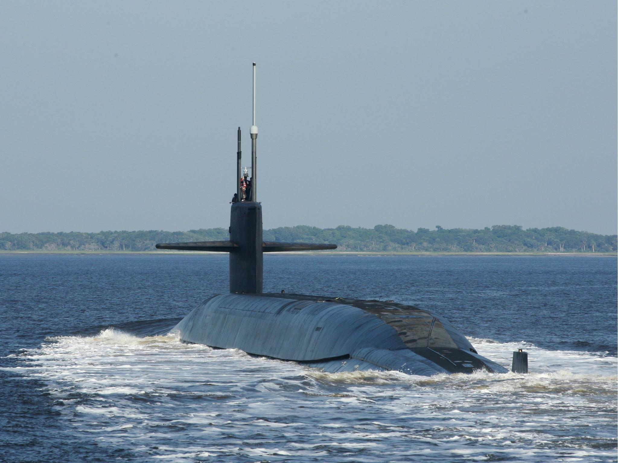 The Ohio-class ballistic-missile submarine USS Alaska returns to Naval Submarine Base Kings Bay following a patrol, in in this May 2014, handout photo provided by the US Navy.