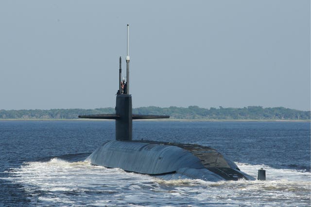 The Ohio-class ballistic-missile submarine USS Alaska returns to Naval Submarine Base Kings Bay following a patrol, in  in this May 2014, handout photo provided by the US Navy.