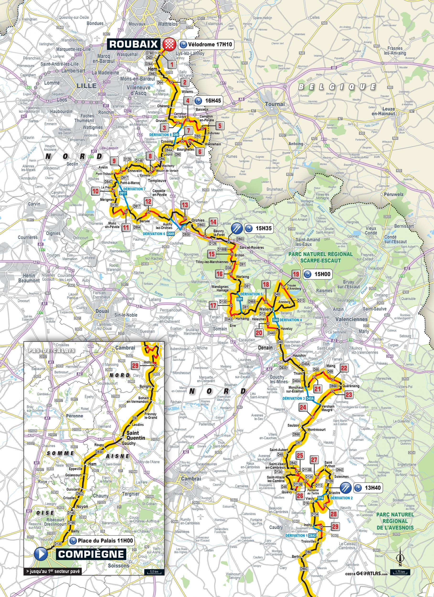 Paris-Roubaix 2018 route