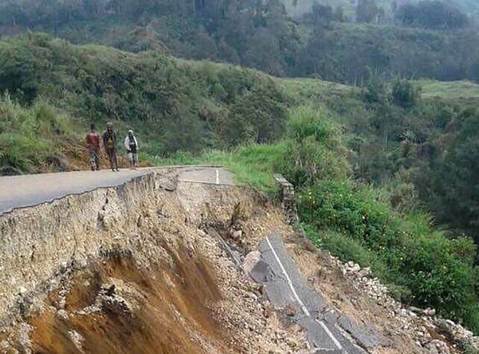 Damage to a road in Papua New Guinea after a 7.5 quake in February last year