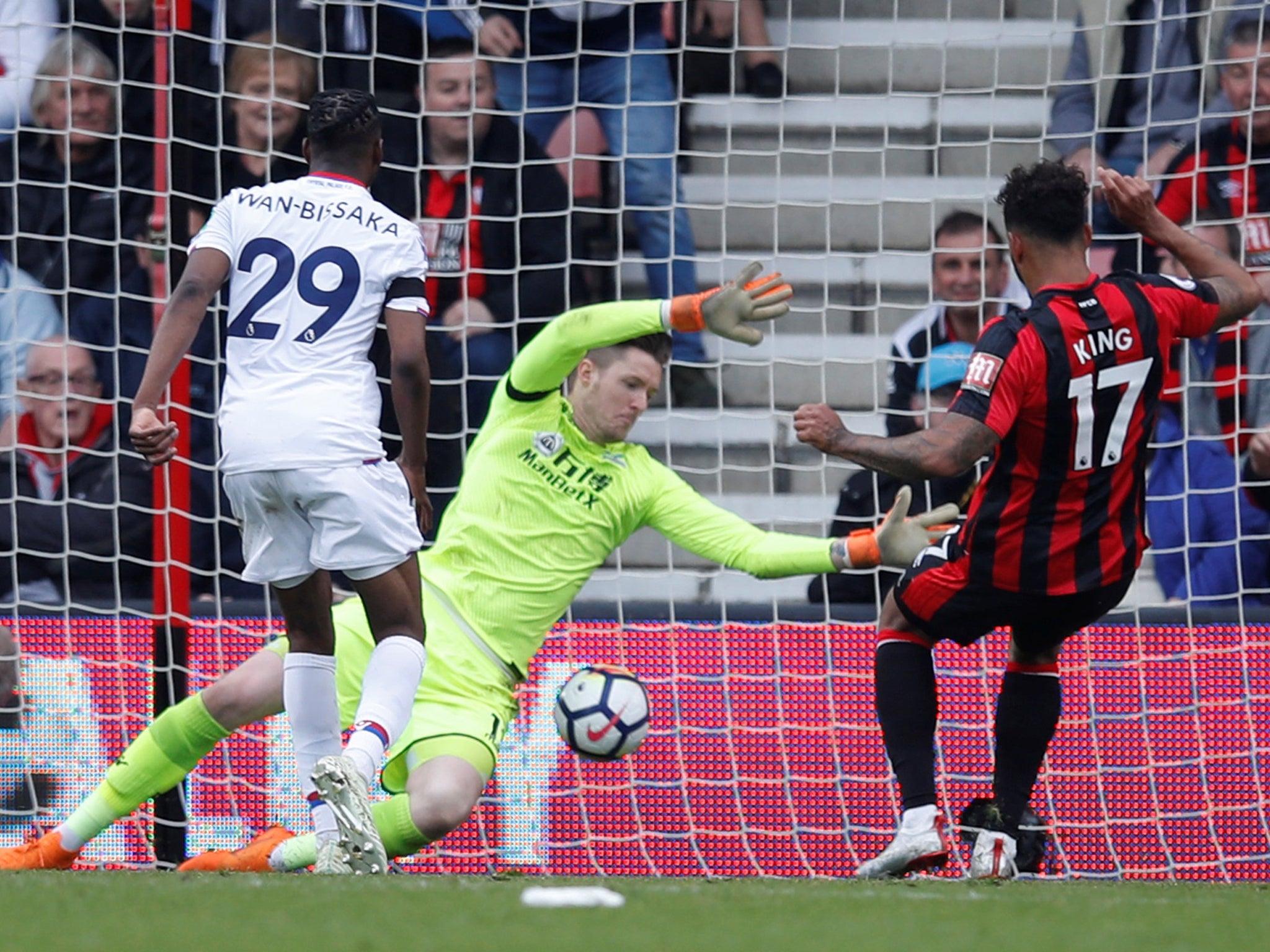 Josh King tucks the ball away to give Bournemouth a 2-2 draw with Crystal Palace