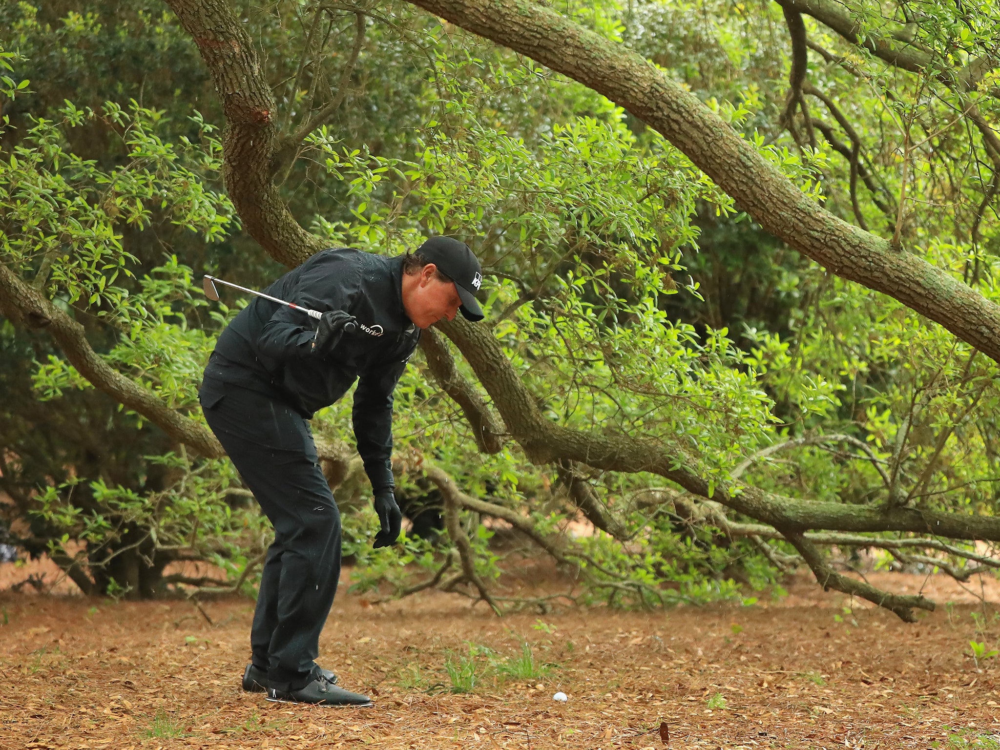 Mickelson got into trouble on the first where an 'air shot' lead to a double-bogey