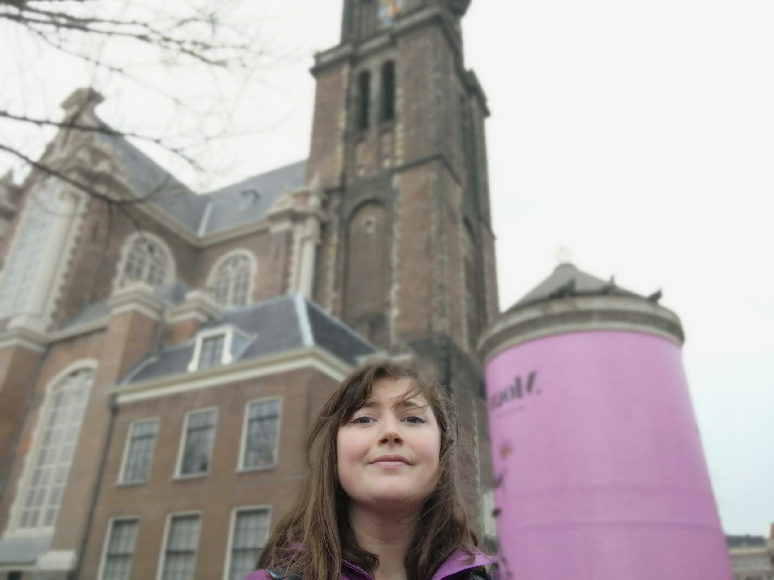 Practising the selfie skills outside Westerkerk