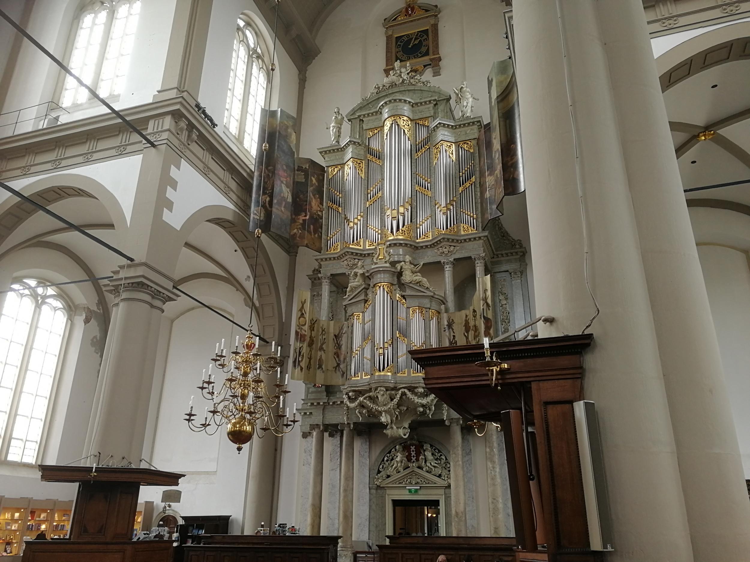 Westerkerk’s interior is understated apart from a huge organ