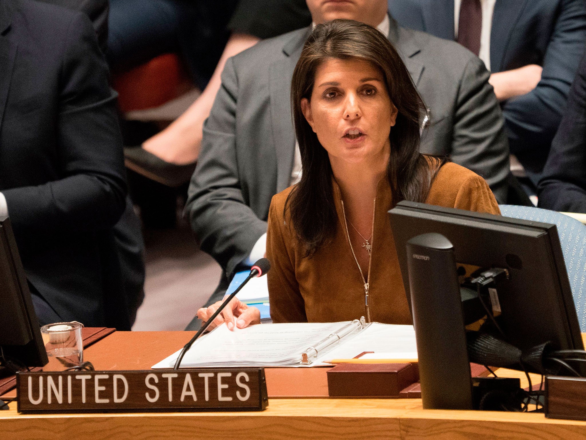 Nikki Haley, the US ambassador to the UN, accuses Russia of having 'the blood of Syrian children' on its hands