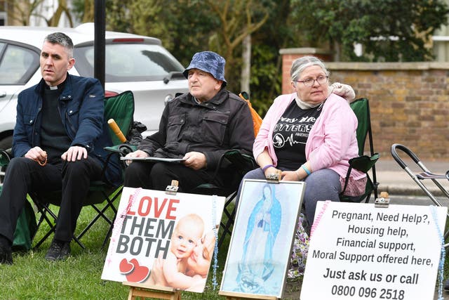 Pro-life demonstrators outside the Marie Stopes clinic on Mattock Lane, Ealing
