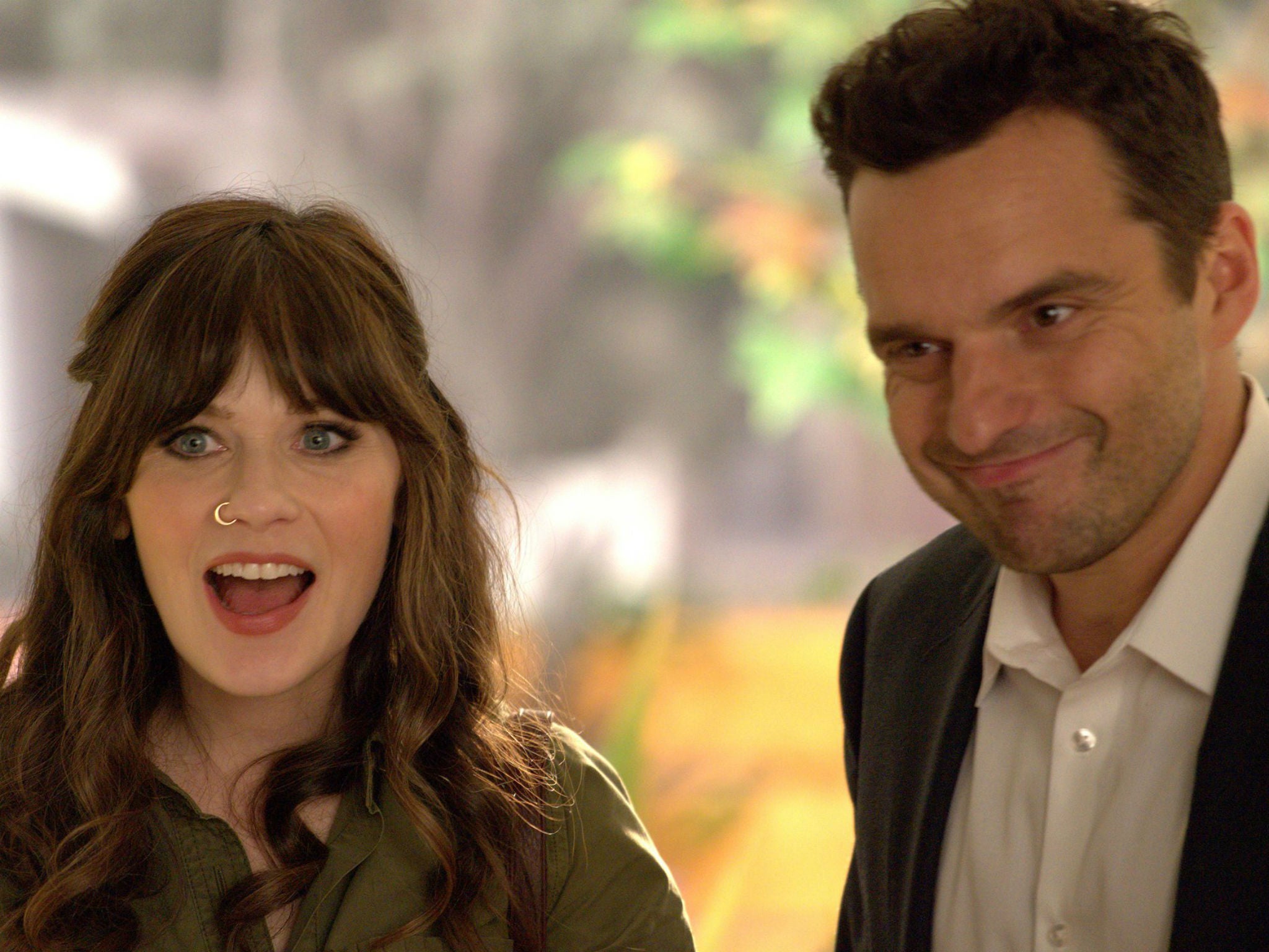 Zooey Deschanel and Jake Johnson in the Season 7 premiere of New Girl