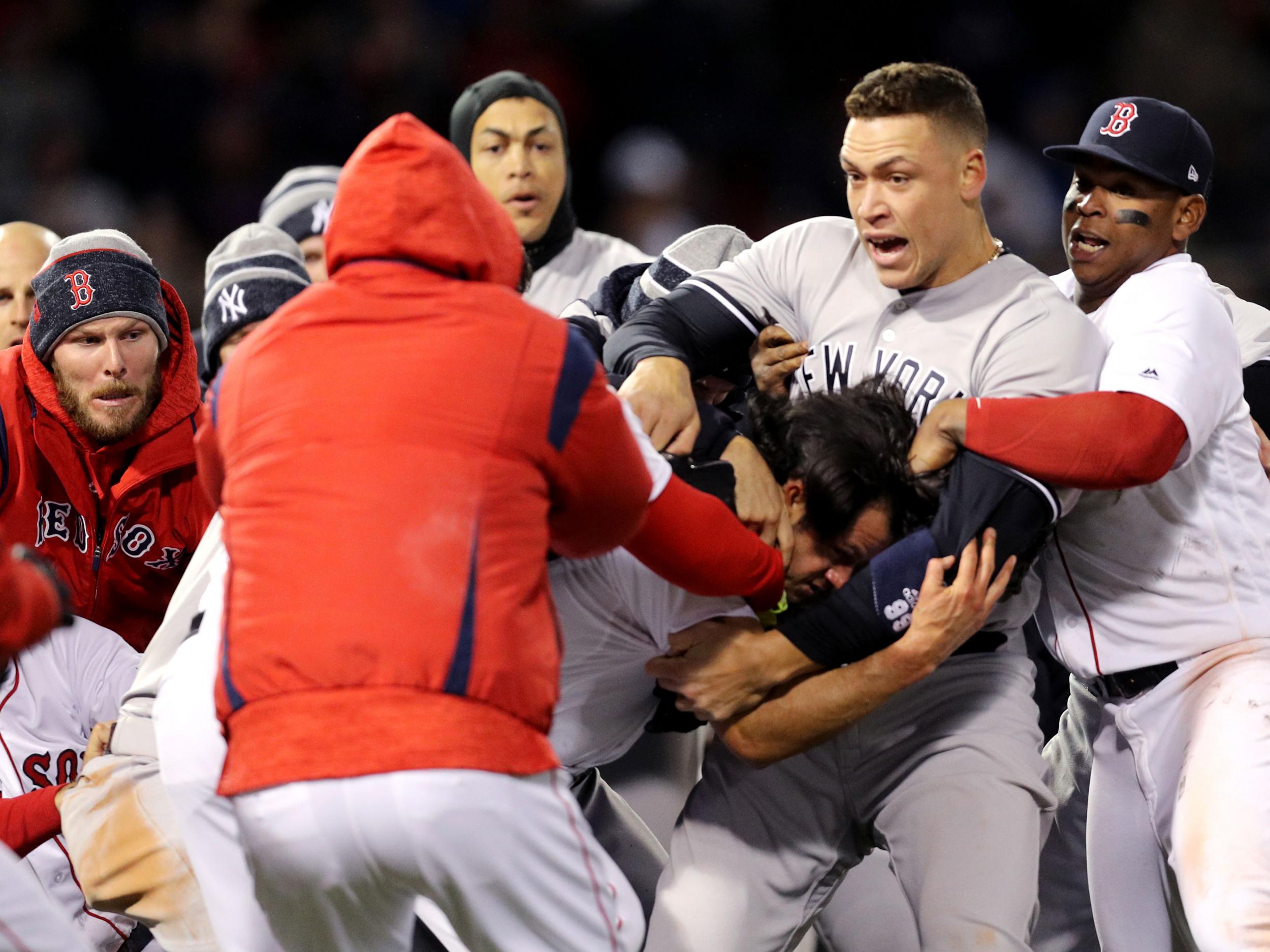 New York Yankees and Boston Red Sox brawl after batter hit by 98mph pitch, The Independent