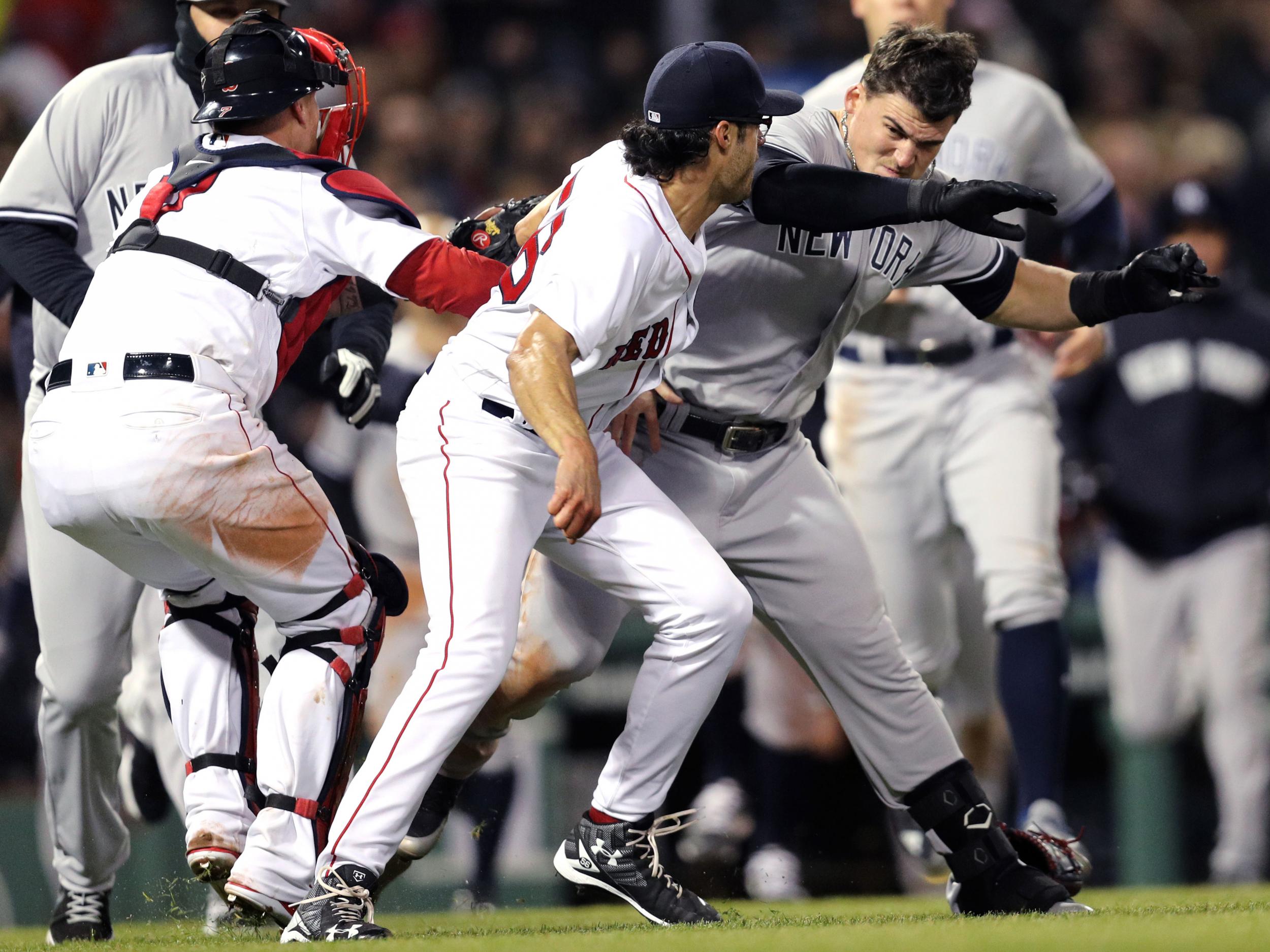 New York Yankees and Boston Red Sox brawl after batter hit by 98mph pitch, The Independent