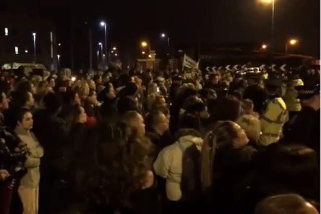 Hundreds of protesters gathered outside Alder Hey Children's Hospital in Liverpool