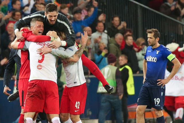 Salzburg celebrate their dramatic victory over Lazio