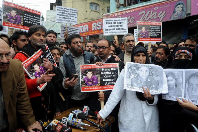 Demonstrators in Kashmir protest over the abduction, rape and murder of Asifa Bano