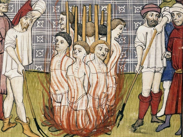 <p>The burning of the Knights Templars at the stake.</p>