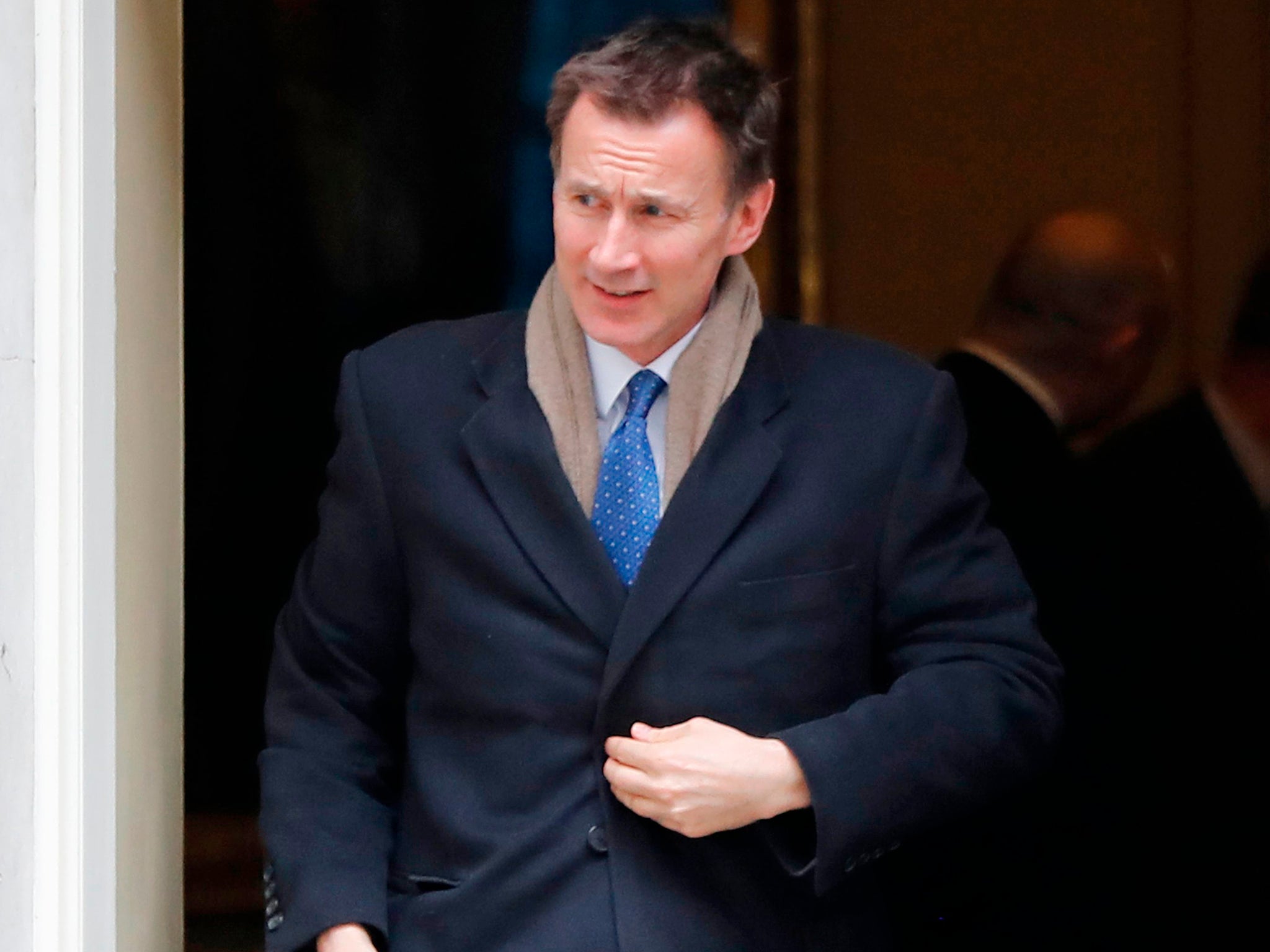 Britain's Health and Social Care Secretary Jeremy Hunt leaves 10 Downing Street
