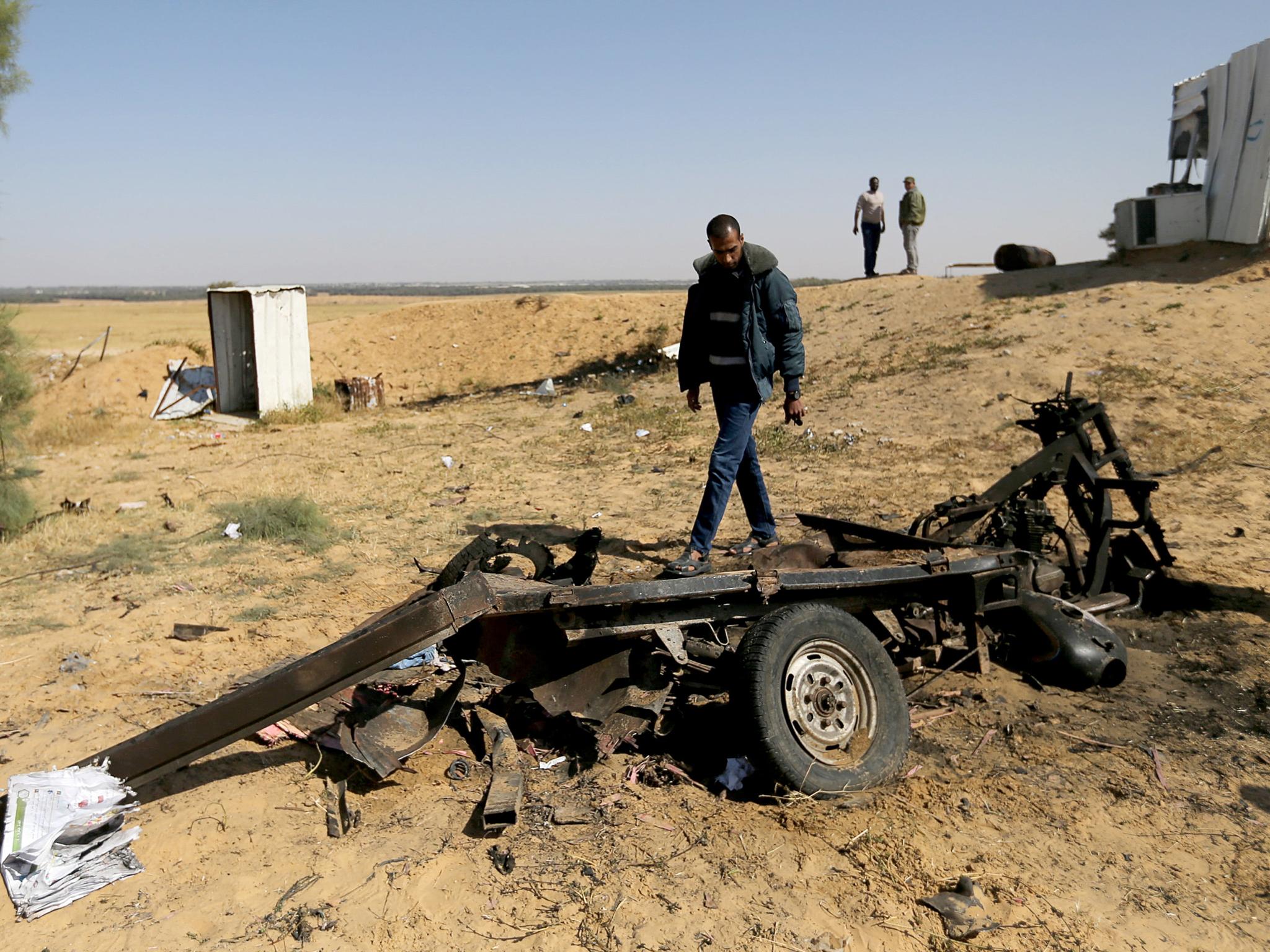 The explosion hit a three-wheeled vehicle near Palestinian protest camps