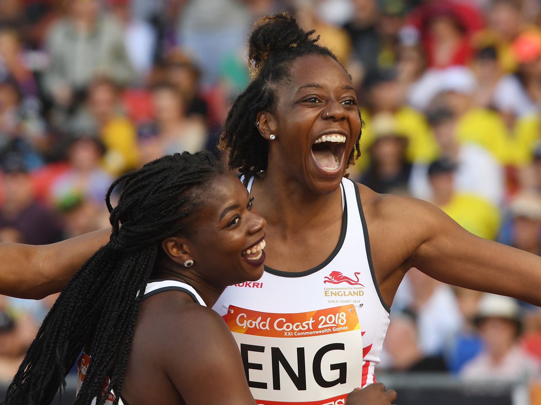 Lorraine Ugen helped England's women's team to gold in the 4x100m final