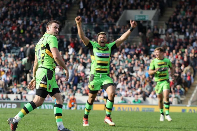 Stephen Myler clears the ball into touch to confirm Northampton's victory