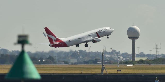 This photo taken on 23 August 2017 shows a Qantas plane taking off from Sydney airport