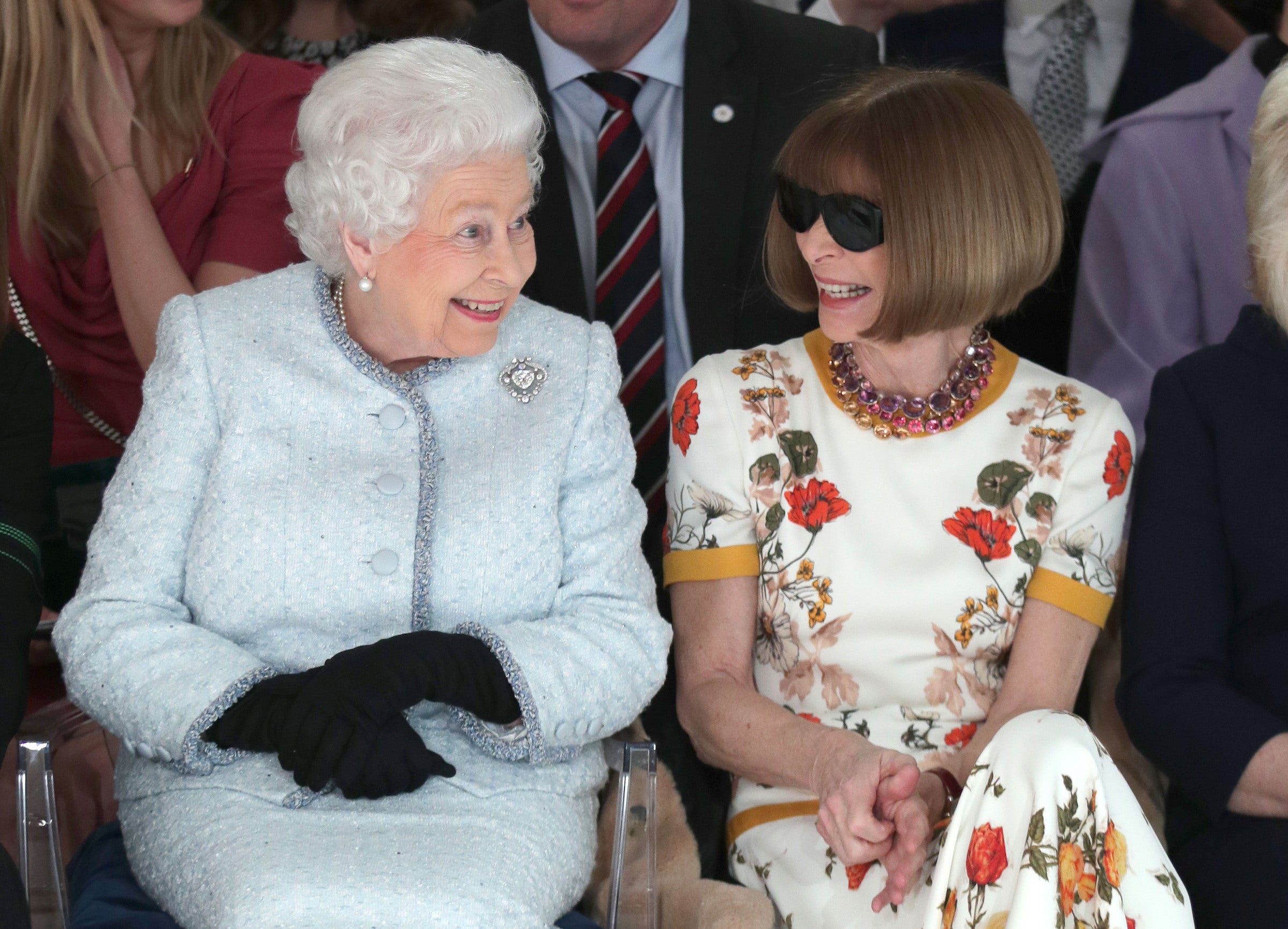 The Queen with Anna Wintour viewing Richard Quinn’s runway show in February