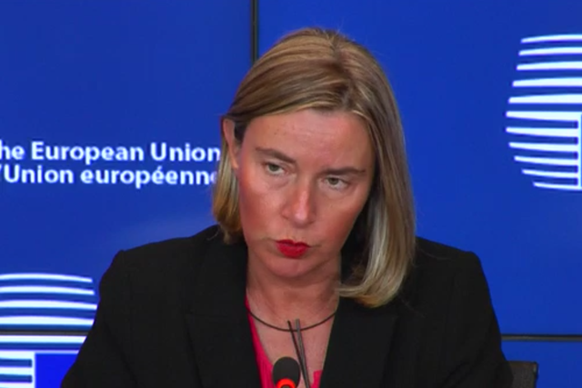 Federica Mogherini speaking to reporters after the European Council summit