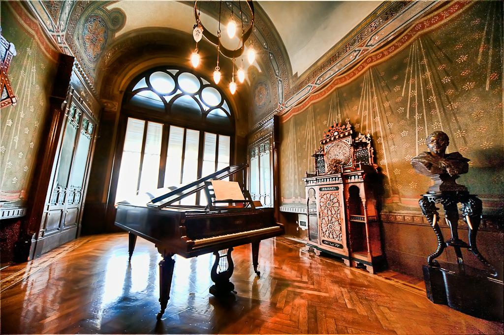 The piano room at Casa Verdi. The building was completed in 1899