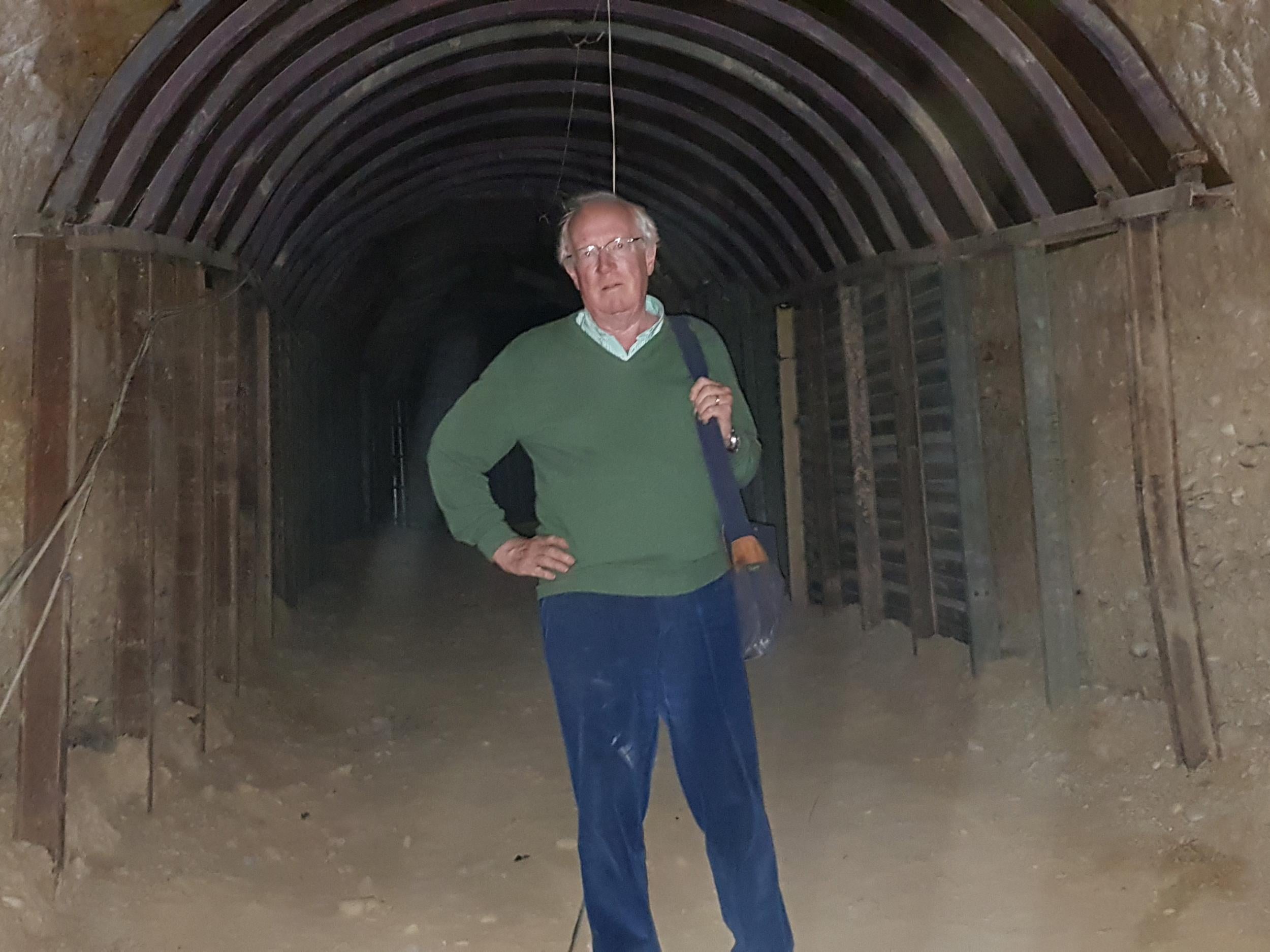 Independent Middle East Correspondent Robert Fisk in one of the miles of tunnels hacked beneath Douma by prisoners of Syrian rebels