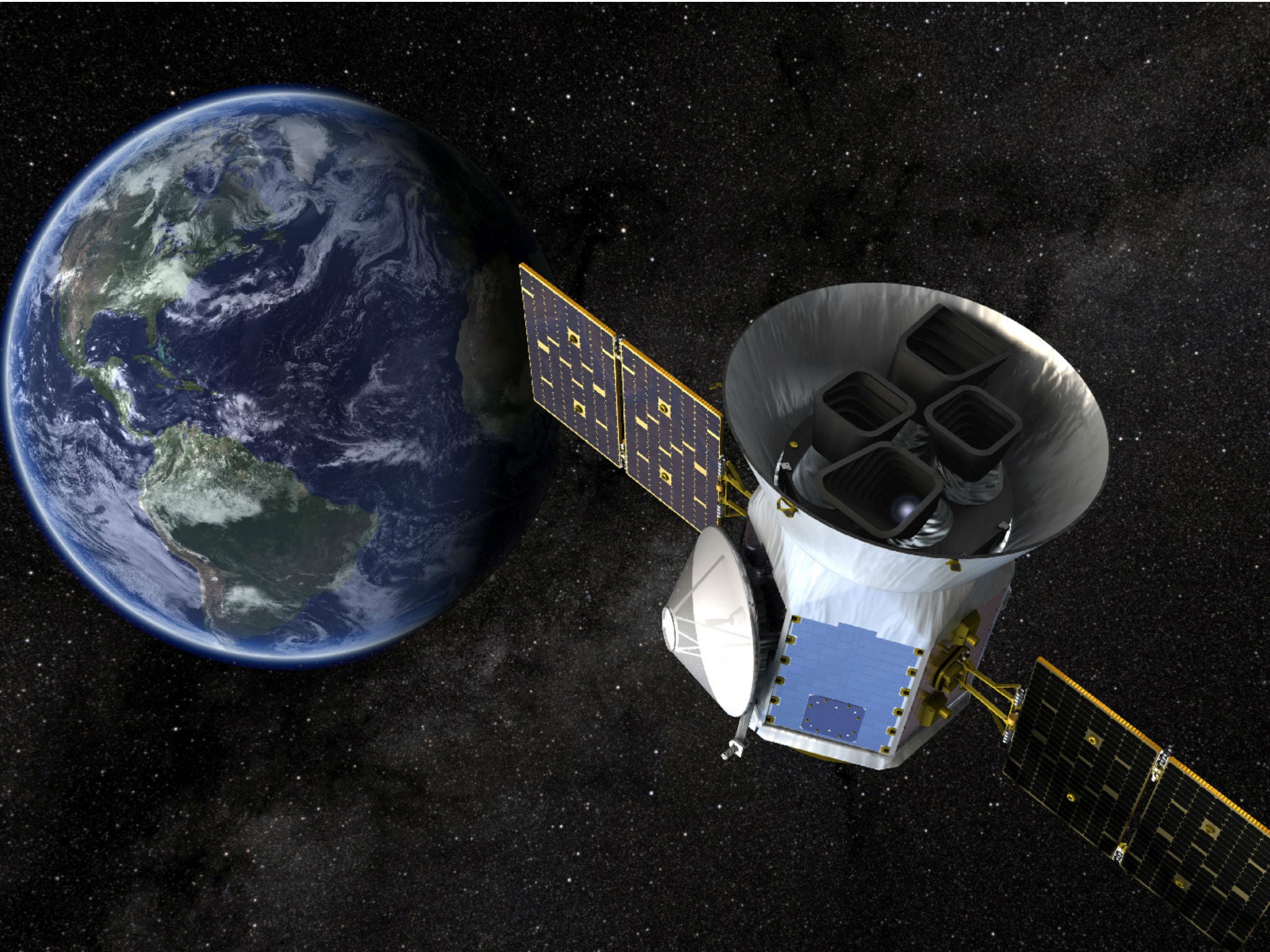TESS, the Transiting Exoplanet Survey Satellite, is shown in this conceptual illustration