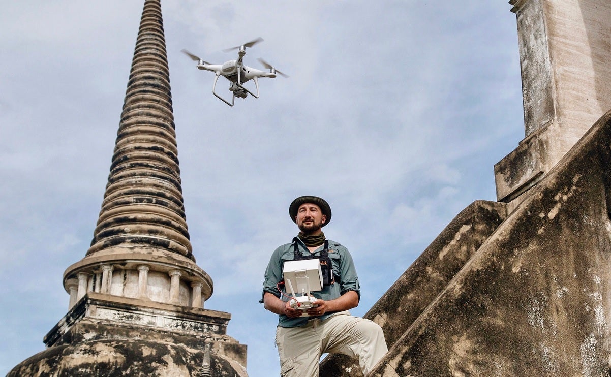 A researcher captures the historic city of Ayutthaya, Thailand, with a drone. Google's virtual reality project aims to digitally preserve landmarks in the event they're destroyed by wars, natural disasters or just gradual erosion.