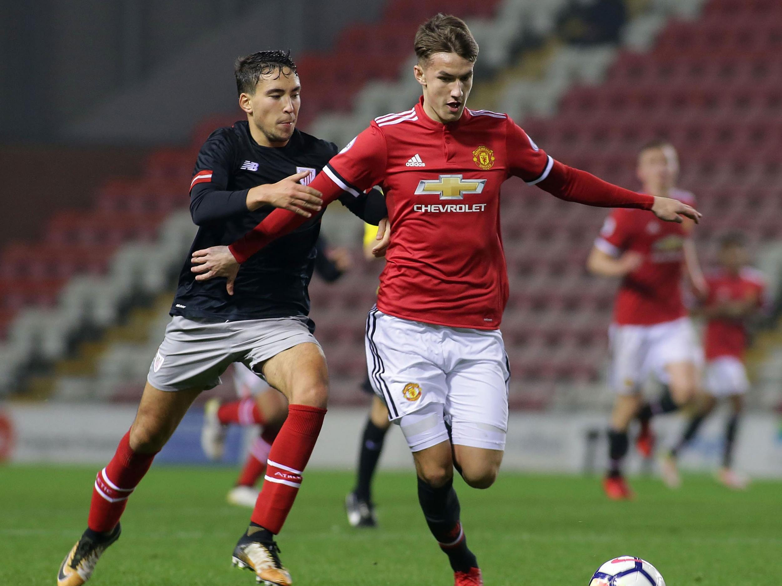 Manchester United's Callum Gribbin in action against Athletic Bilbao