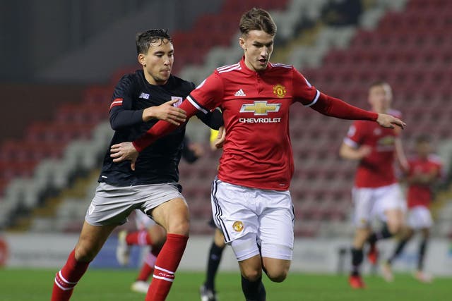 Manchester United's Callum Gribbin in action against Athletic Bilbao