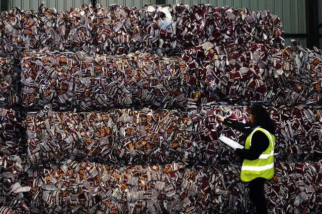 Waste Costa Coffee cups at recycling facility